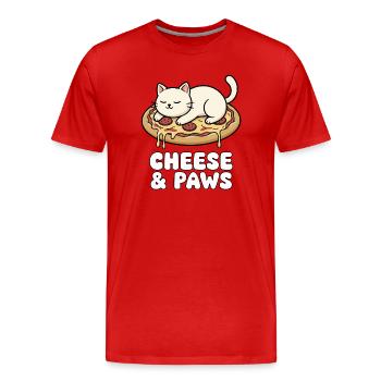 Pizza chat pattes de fromage - T-shirt bio Premium Homme - rouge - Devant - Damien (186cm)