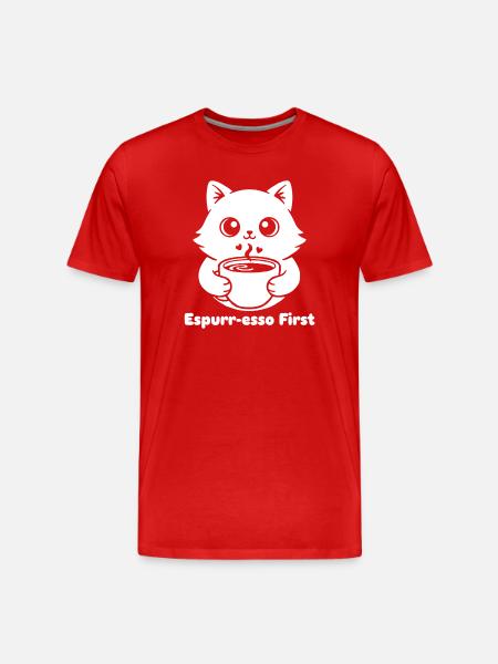 CatCoffee Kawaii Illustration - T-shirt bio Premium Homme - rouge