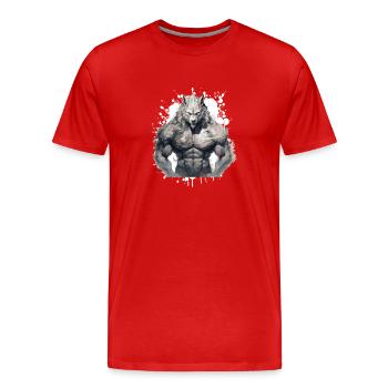 Wolf Muskeln Bodybuilding Beast - Männer Premium Bio T-Shirt - Rot - Vorne - Damien (186cm)