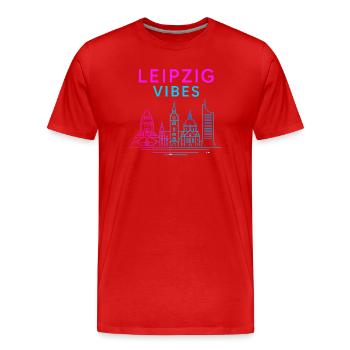 Leipzig Neon Vibes - Männer Premium Bio T-Shirt - Rot - Vorne - Damien (186cm)