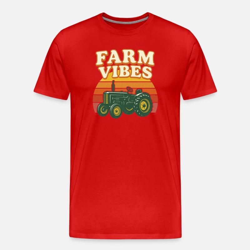 Farm Vibes Tractor Retro Sunset - Männer Premium Bio T-Shirt - Rot
