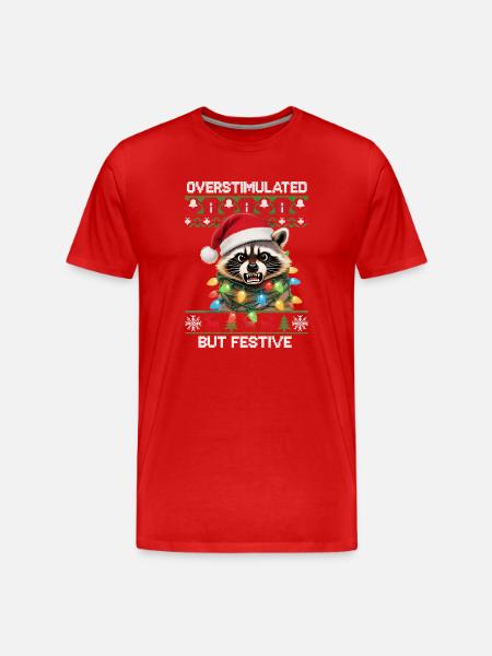 Raccoon - Overstimulated but Festive - Men's Premium Organic T-Shirt - red
