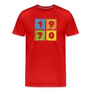 55. Geburtstag Farbige Patches since 11/1970 - Men's Premium Organic T-Shirt - red - Front - Damien (186cm)