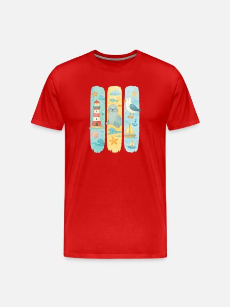 Maritime Lighthouse Seal Seagull Coast - Men's Premium Organic T-Shirt - red