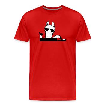 Lama DJ Cool Party Musik Auflegen Sonnenbrille süß - Männer Premium Bio T-Shirt - Rot - Vorne - Damien (186cm)