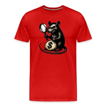 Rat with magnifying glass and money bag - Men's Premium Organic T-Shirt - red - Front - Damien (186cm)