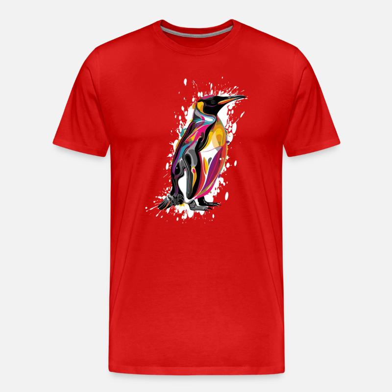 Farbexplosion Pinguin - Männer Premium Bio T-Shirt - Rot