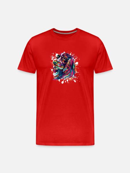 Bunter Hundeporträt Splashes - Männer Premium Bio T-Shirt - Rot