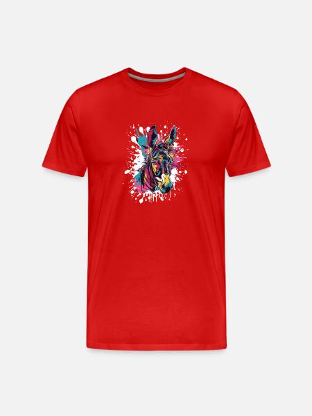 Bunter Zebra Kopf Splatter - Männer Premium Bio T-Shirt - Rot