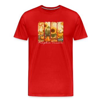 Kürbis-Saison Sonnenblumenfeld - Männer Premium Bio T-Shirt - Rot - Vorne - Damien (186cm)