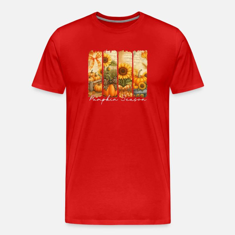 Kürbis-Saison Sonnenblumenfeld - Männer Premium Bio T-Shirt - Rot