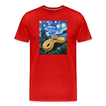 Snake Python Van Gogh Style Starry Night - Men's Premium Organic T-Shirt - red - Front - Damien (186cm)