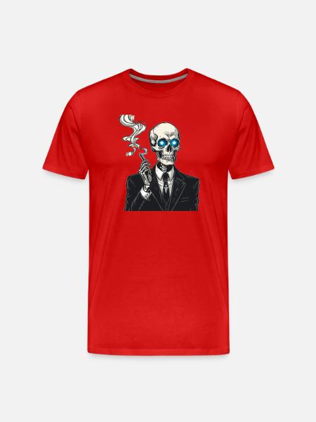 Skeleton in suit smoking cigar - Men's Premium Organic T-Shirt - red