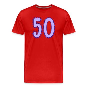 50. 50 ANS. 50e ANNIVERSAIRE. ANNIVERSAIRE 50 ANS. - T-shirt bio Premium Homme - rouge - Devant - Damien (186cm)