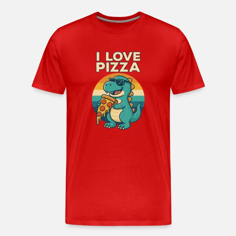 Cool Dino Loves Pizza - Männer Premium Bio T-Shirt - Rot