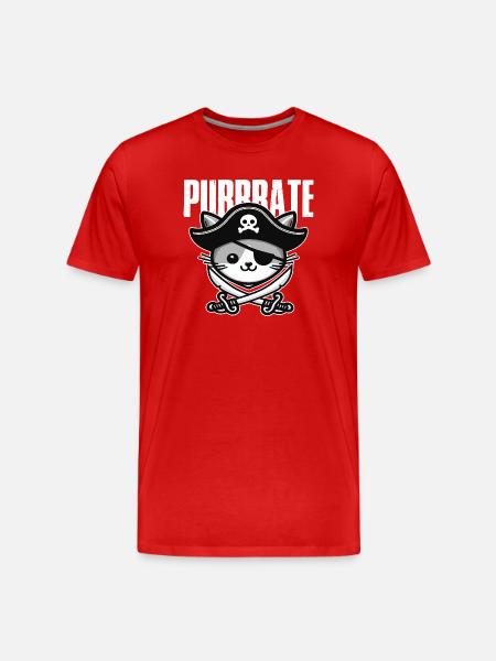 Chat Pirate Tricorne - T-shirt bio Premium Homme - rouge