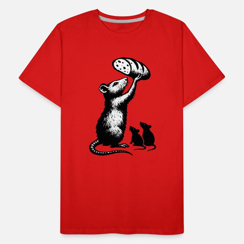 Rat soulevant une miche de pain – illustration graphique T-shirt bio Premium Homme