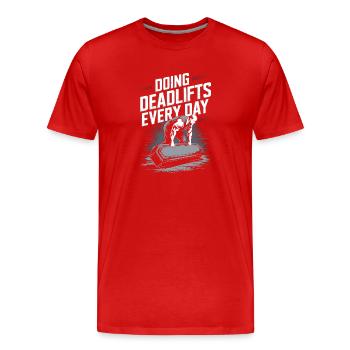 Deadlifts Jeden Tag Sarg-Motiv - Halloween - Männer Premium Bio T-Shirt - Rot - Vorne - Damien (186cm)