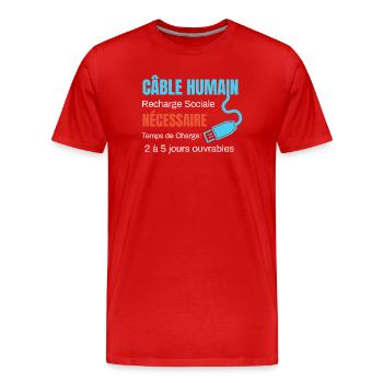 Câble Humain Recharge Sociale humour - T-shirt bio Premium Homme - rouge - Devant - Damien (186cm)