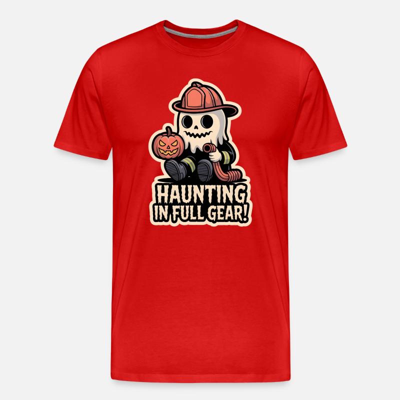 Firefighter Boo – Spooky Cute Halloween Ghost - Männer Premium Bio T-Shirt - Rot