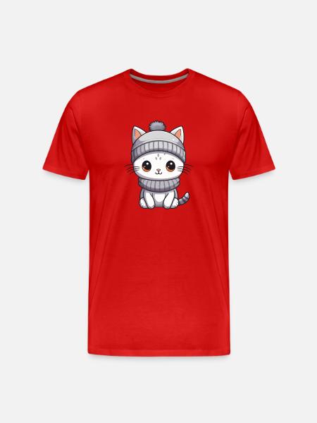 Cat Winter Animal Baby Comic - Men's Premium Organic T-Shirt - red