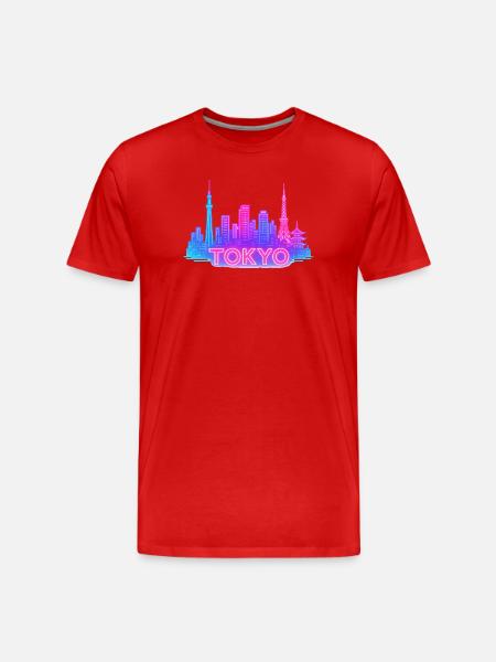 Neon Tokyo Skyline - Men's Premium Organic T-Shirt - red