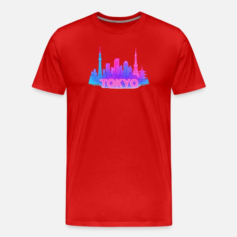 Neon-Tokyo Skyline - Männer Premium Bio T-Shirt - Rot