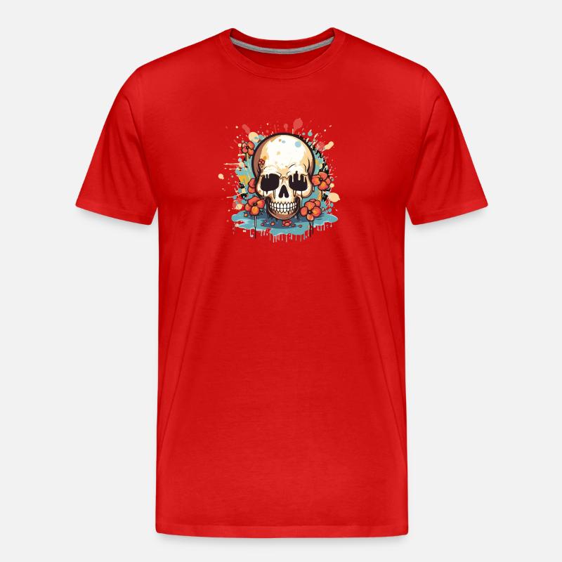 Blumen-Skull Explosion - Männer Premium Bio T-Shirt - Rot