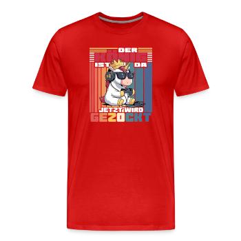 Le roi est là, maintenant il est temps de jouer. Jeu de licorne - T-shirt bio Premium Homme - rouge - Devant - Damien (186cm)