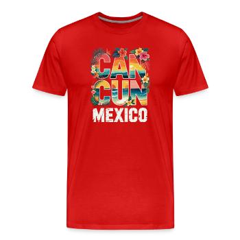 Cancun, Mexique, Typographie tropicale - T-shirt bio Premium Homme - rouge - Devant - Damien (186cm)