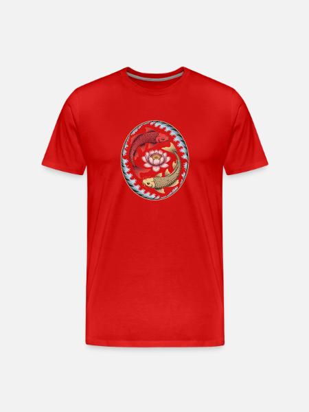 Koi Fish Lotus Flower Wave Art - Men's Premium Organic T-Shirt - red
