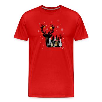 Winterwald mit Rentier  - Männer Premium Bio T-Shirt - Rot - Vorne - Damien (186cm)