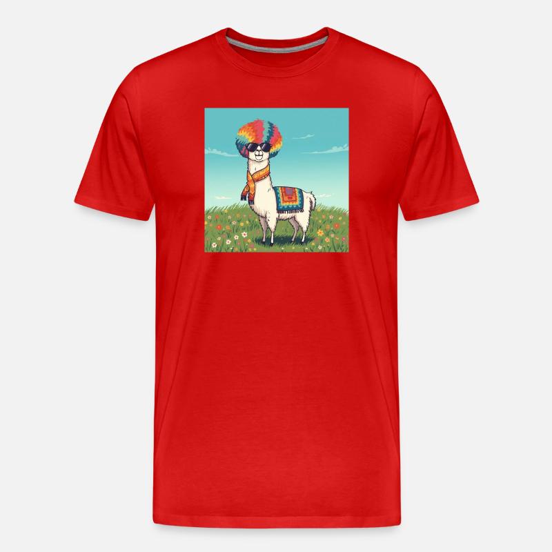 Funky Regenbogen Lama - Männer Premium Bio T-Shirt - Rot