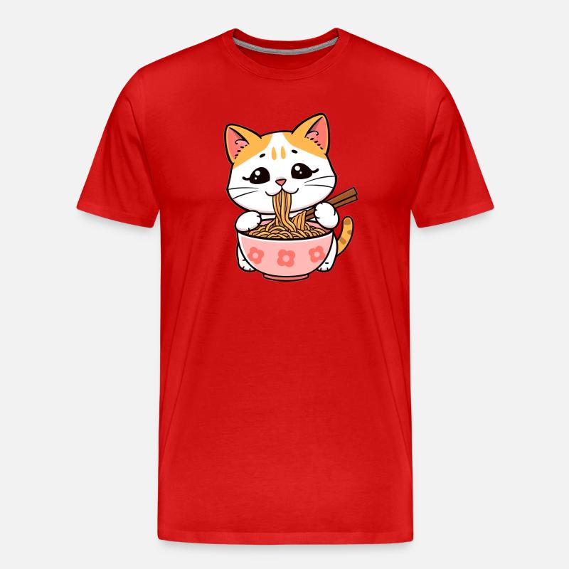 Katze isst Ramen Nudeln - Männer Premium Bio T-Shirt - Rot