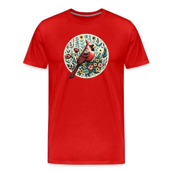 Cardinal en cercle floral - T-shirt bio Premium Homme - rouge - Devant - Damien (186cm)