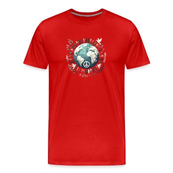 Weltfrieden Globus Kreis Tauben - Männer Premium Bio T-Shirt - Rot - Vorne - Damien (186cm)