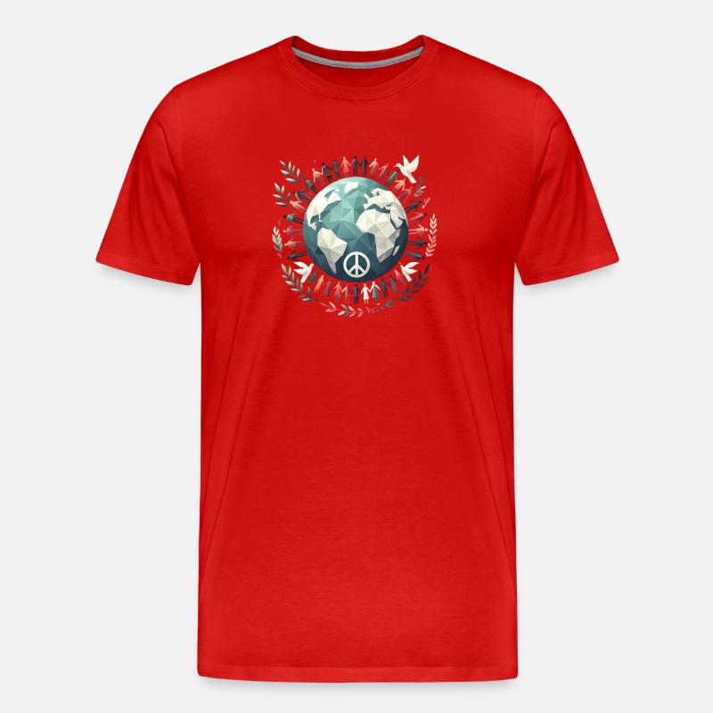 Weltfrieden Globus Kreis Tauben - Männer Premium Bio T-Shirt - Rot