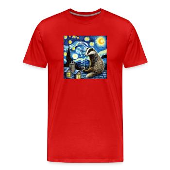 Dachs auf Dach in Sternennacht - Männer Premium Bio T-Shirt - Rot - Vorne - Damien (186cm)
