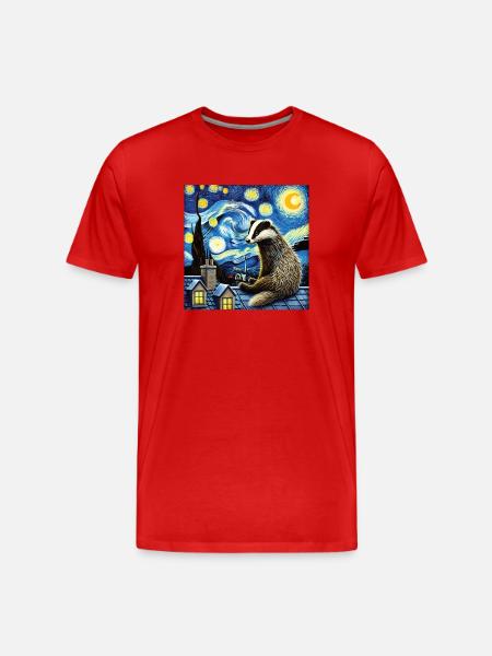 Badger on roof in starry night - Men's Premium Organic T-Shirt - red