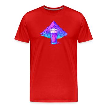 Neon Bierglas vor Berglandschaft - Männer Premium Bio T-Shirt - Rot - Vorne - Damien (186cm)