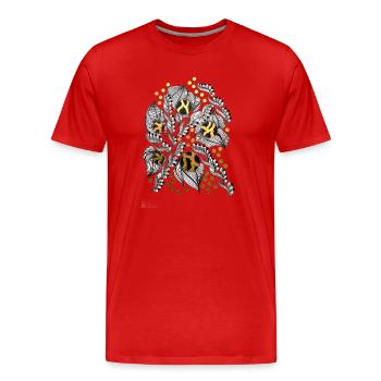 Fleurs botaniques aux accents dorés - T-shirt bio Premium Homme - rouge - Devant - Damien (186cm)