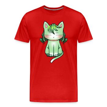 Minze Katze mit Smaragd Haar Anime Style - Männer Premium Bio T-Shirt - Rot - Vorne - Damien (186cm)