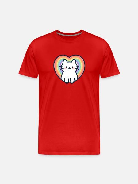 Kawaii Rainbow Heart Cat - Men's Premium Organic T-Shirt - red