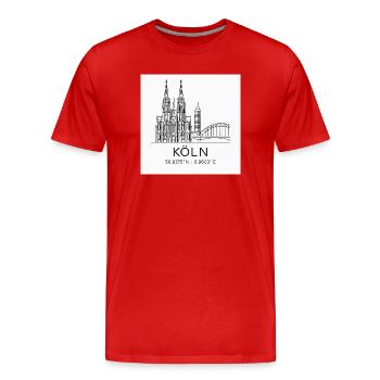 Köln Linienkunst Silhouette Wahrzeichen - Männer Premium Bio T-Shirt - Rot - Vorne - Damien (186cm)