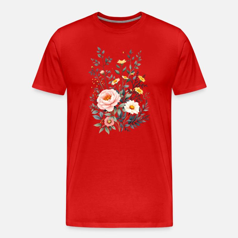 Boho Blumen – Blühende Harmonie - Männer Premium Bio T-Shirt - Rot