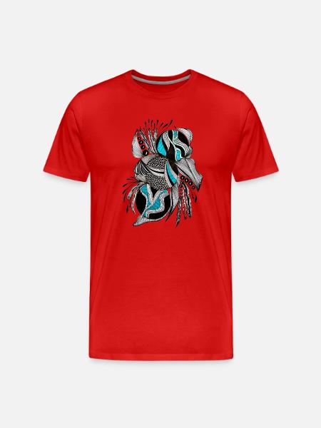 BlackTurquoise Scale Pattern - Men's Premium Organic T-Shirt - red
