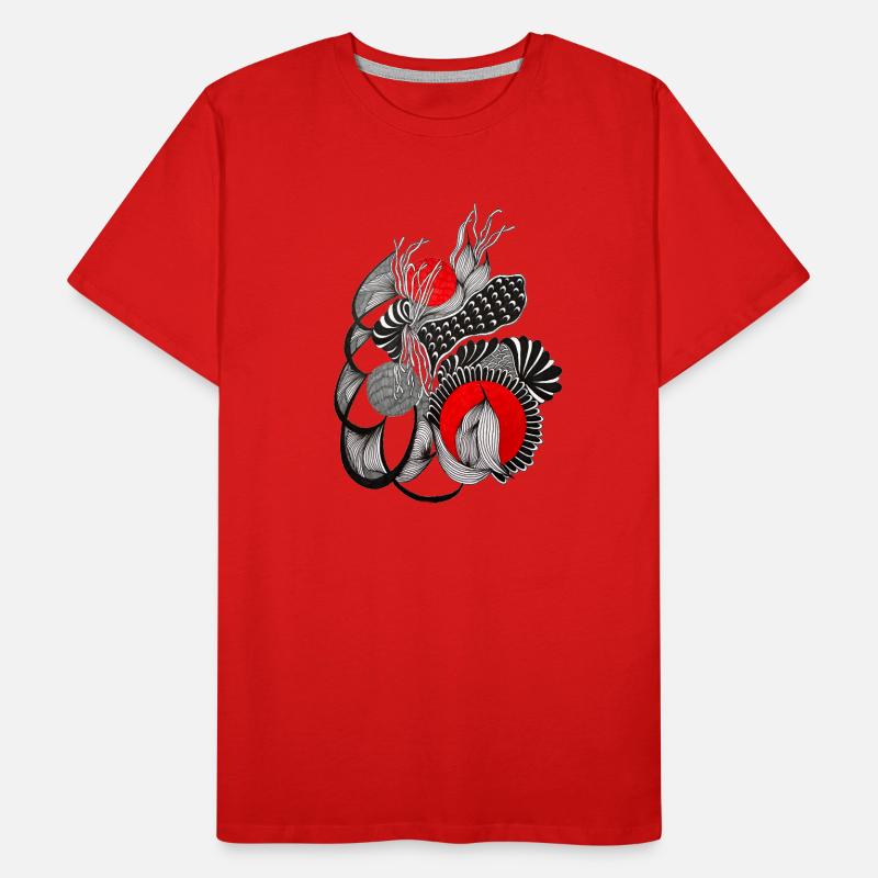 Monochrome flower circles with red Men's Premium Organic T-Shirt