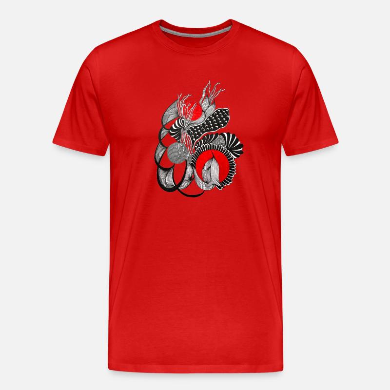 Monochrome Blütenkreise mit Rot - Männer Premium Bio T-Shirt - Rot