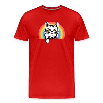 Rainbow Rebel Cat - punk rock metal style - Men's Premium Organic T-Shirt - red - Front - Damien (186cm)