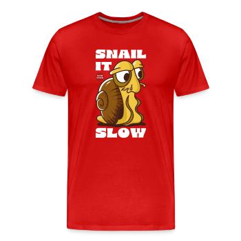 Snail It Slow Cartoon Snail Design - Männer Premium Bio T-Shirt - Rot - Vorne - Damien (186cm)